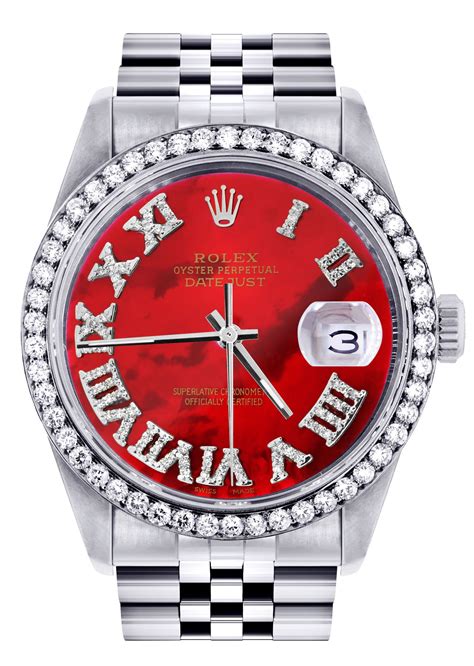 rolex datejsut red diamonds roman dial|rolex diamond dials.